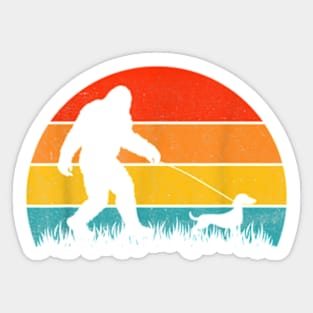 Bigfoot Walking Retro Sunset Off Sasquatch & Dachshund Dog T-Shirt Sticker